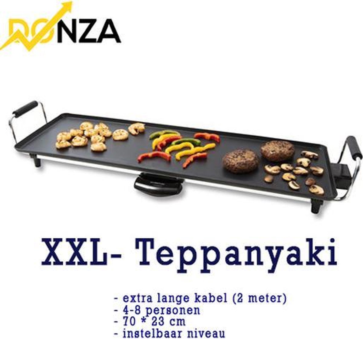 DONZA - Luxe grill - Teppanyaki XL grill -  8 personen - mega grill - Grill XL - Grillplaat groot gezin - 70x23 - kerstdiner - thanksgiving - oud en nieuw - oudejaarsviering