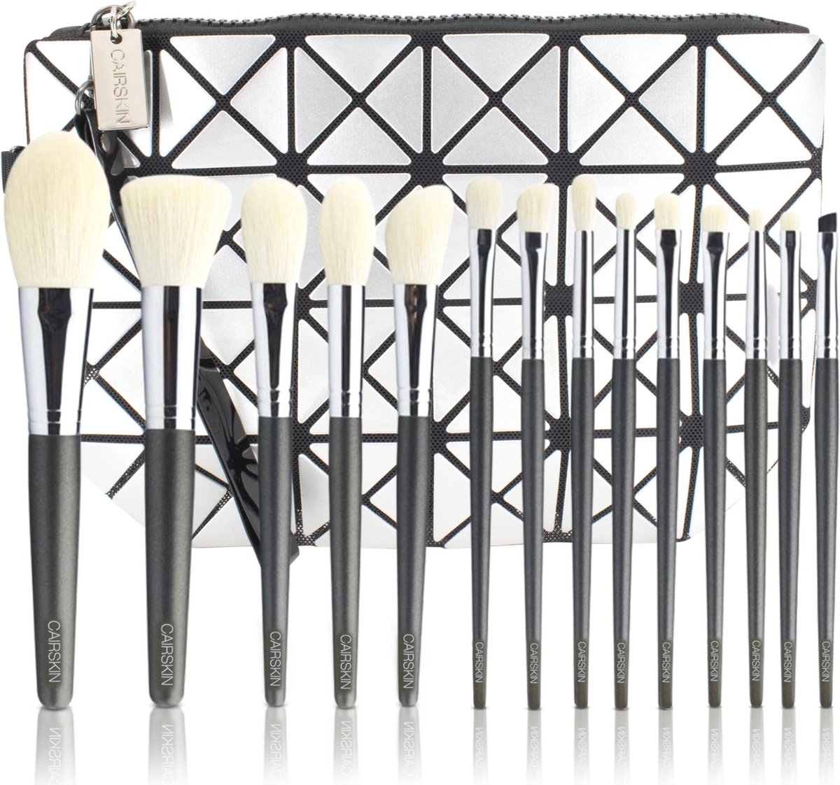 CAIRSKIN Sage Green Professional Makeup Set 14 Brushes + Large Beauty Case - Visagie Kwastenset - Professionele Penselen voor Gezicht & Ogen