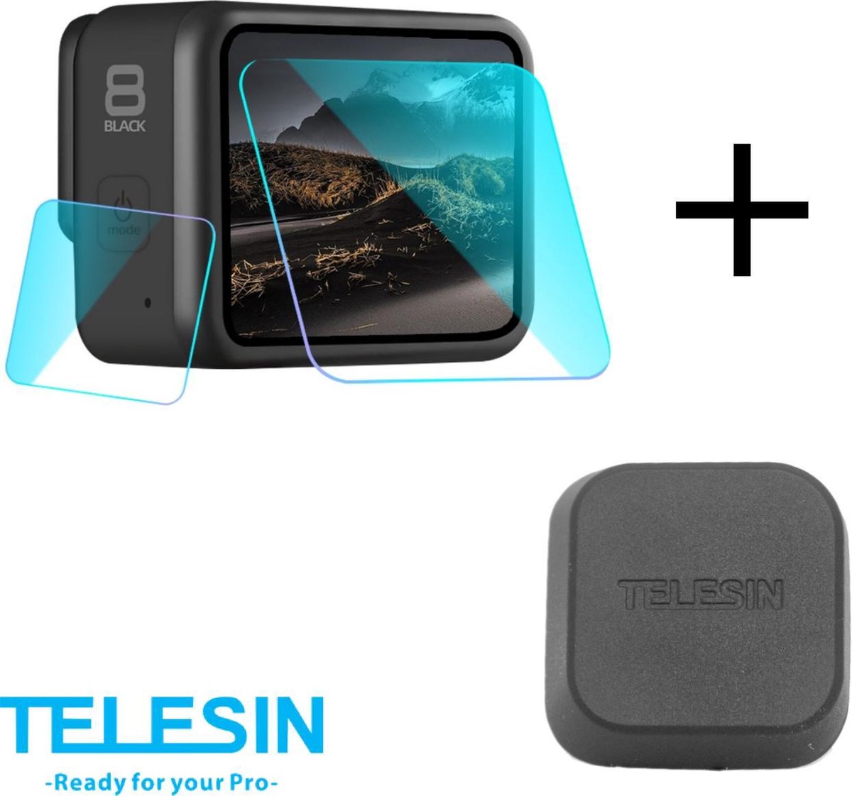 PRO SERIES 2-in1 KIT Tempered Glass Screenprotector ( 1x LCD + 1x Lens ) + Cap Cover Lens Geschikt voor GoPro Hero 8