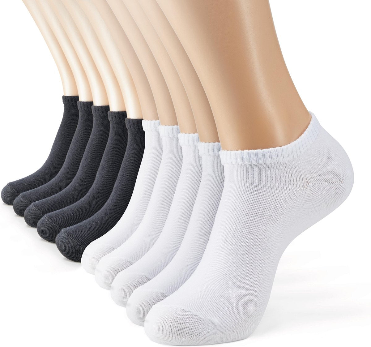 Enkelsokken - Unisex - Wit & Zwart - 10 pack - Small