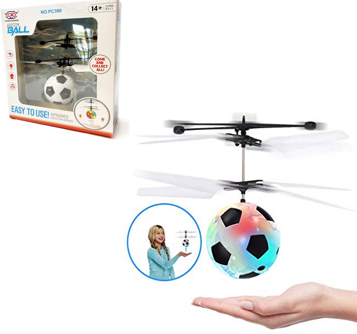 Flying Ball - licht bal bestuurd via de hand. GRATIS VERZENDING