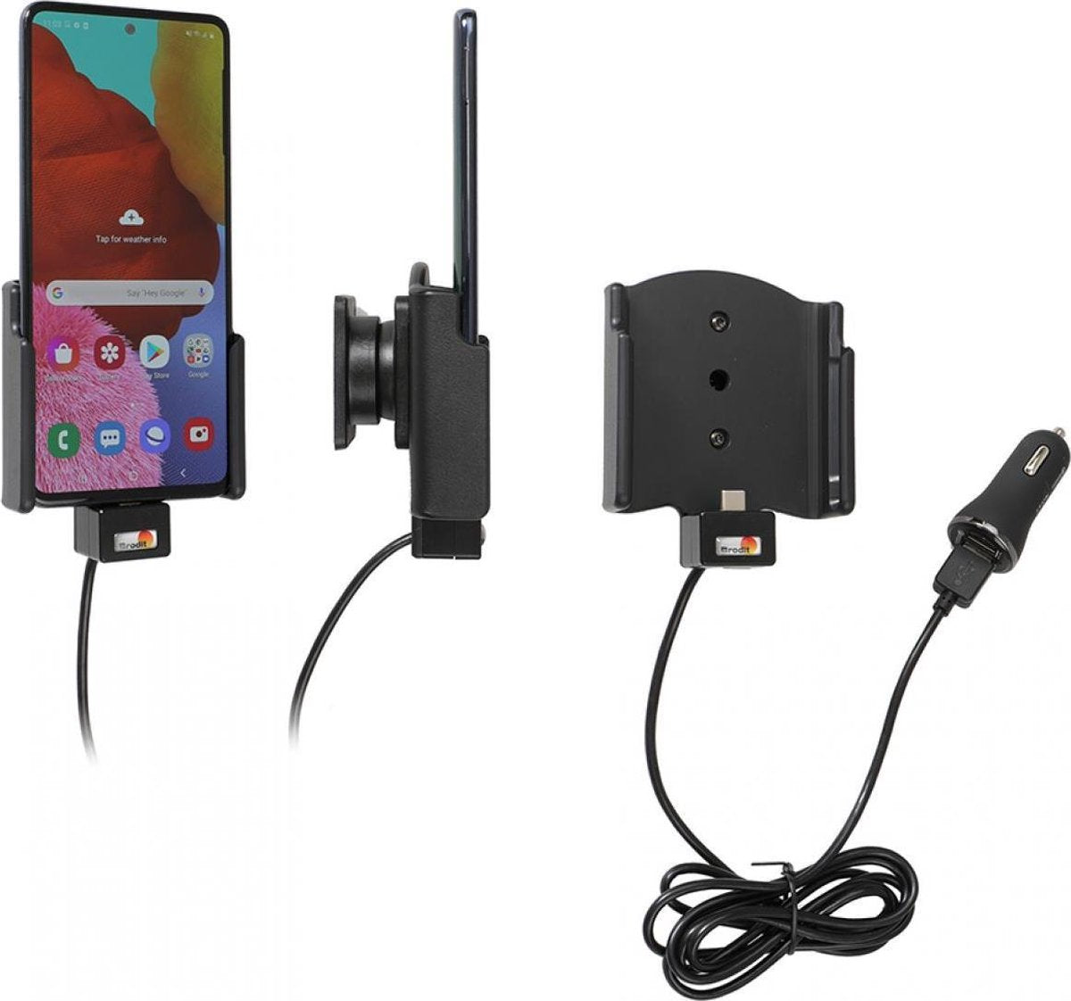 Brodit houder - Samsung Galaxy A51 Actieve houder met 12V USB plug.