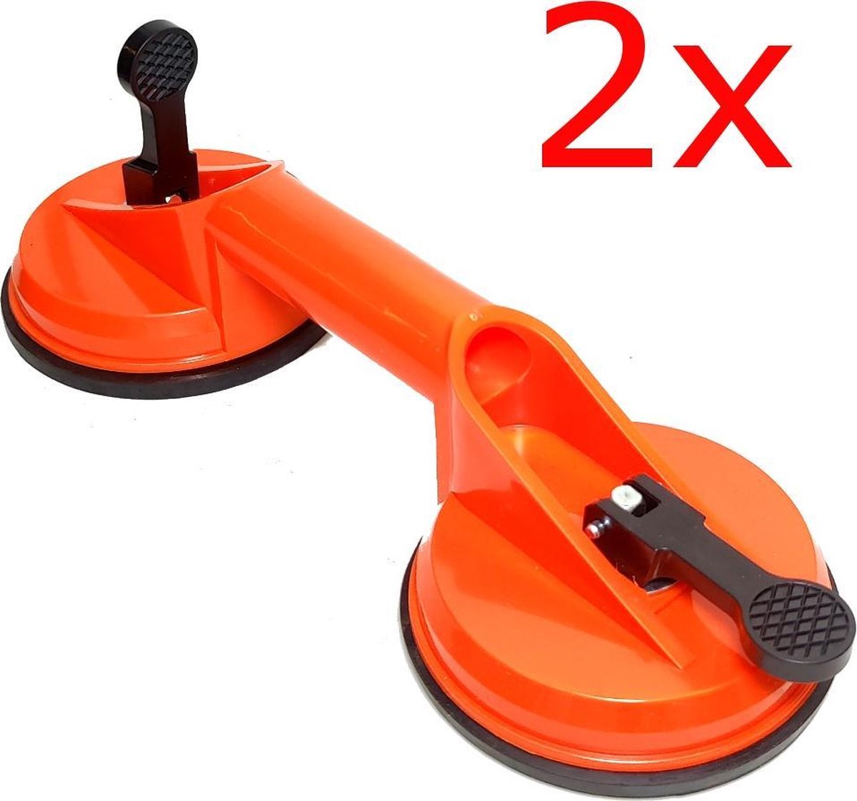 2x Oranje dubbele glasdrager glasheffer tegelzuignap zuignap kunststof vacuüm max 50kg handgreep