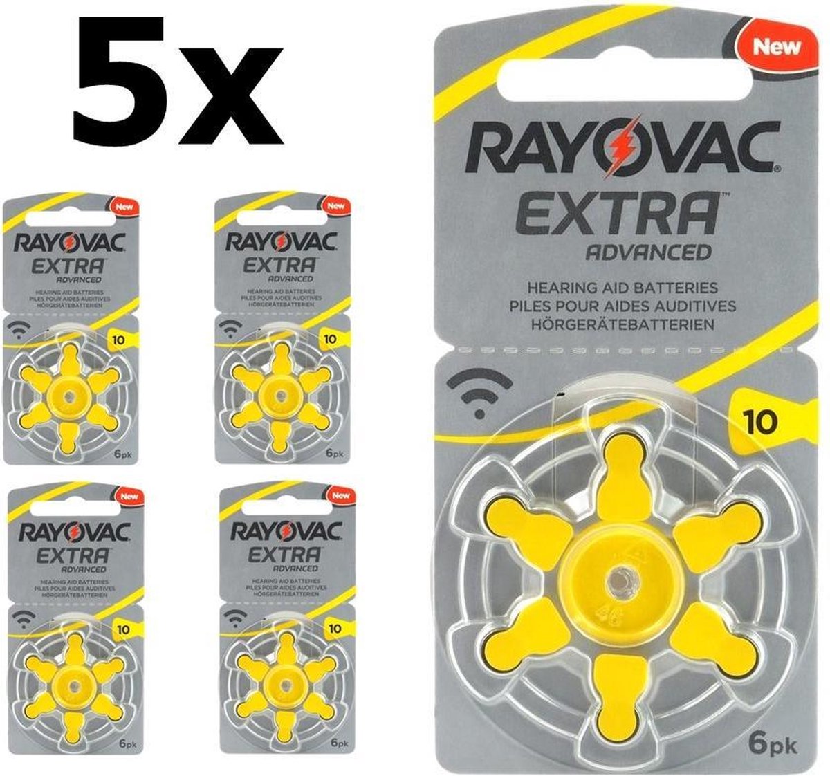 30 Stuks (5 Blister a 6st) Rayovac Extra Advanced 10MF Hg 0% Gehoorapparaat batterijen 1.45V
