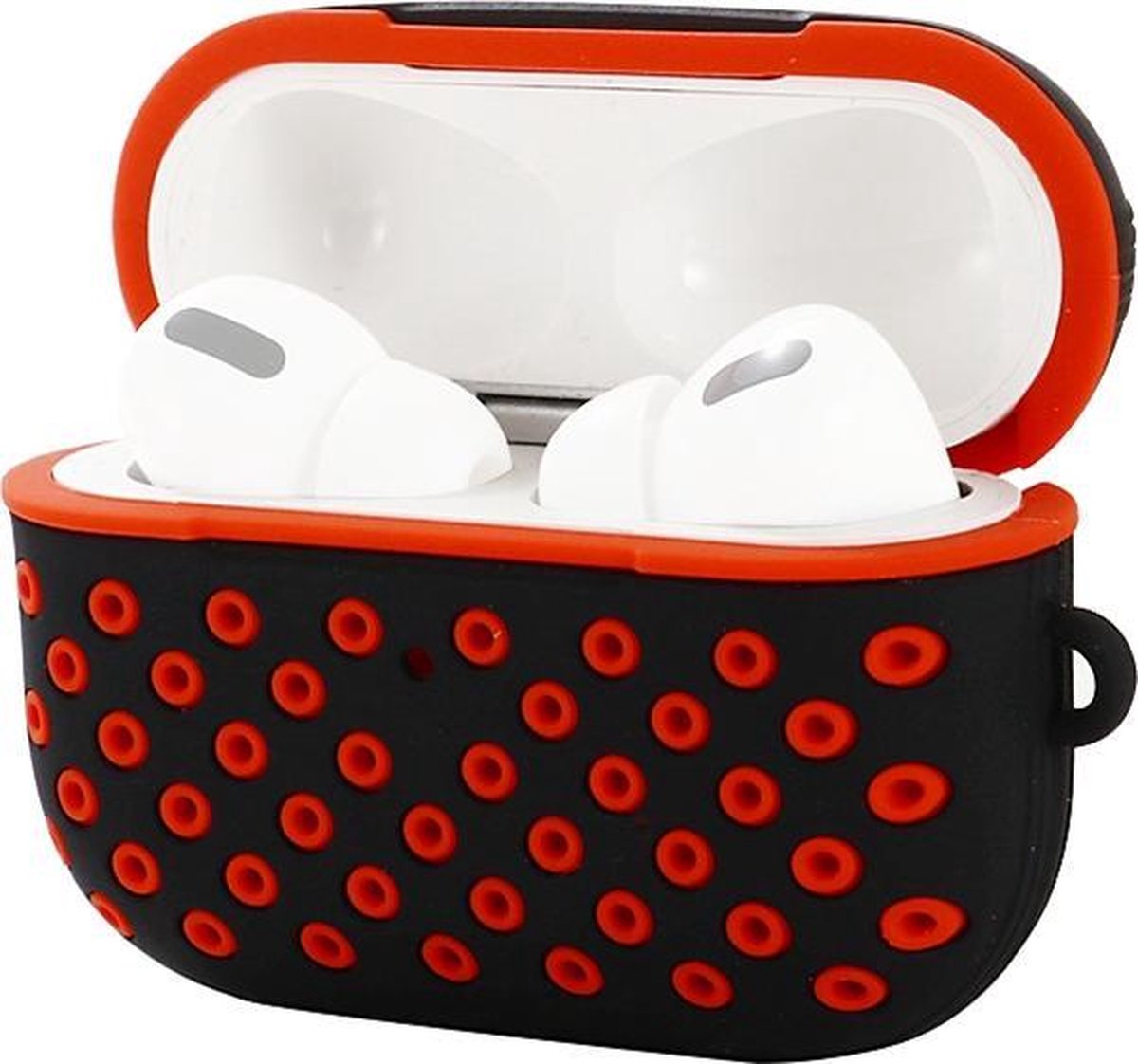AirPods hoesje van By Qubix - AirPods Pro siliconen hoesje Holow series - Met bevestigingsclip - Zwart + rood