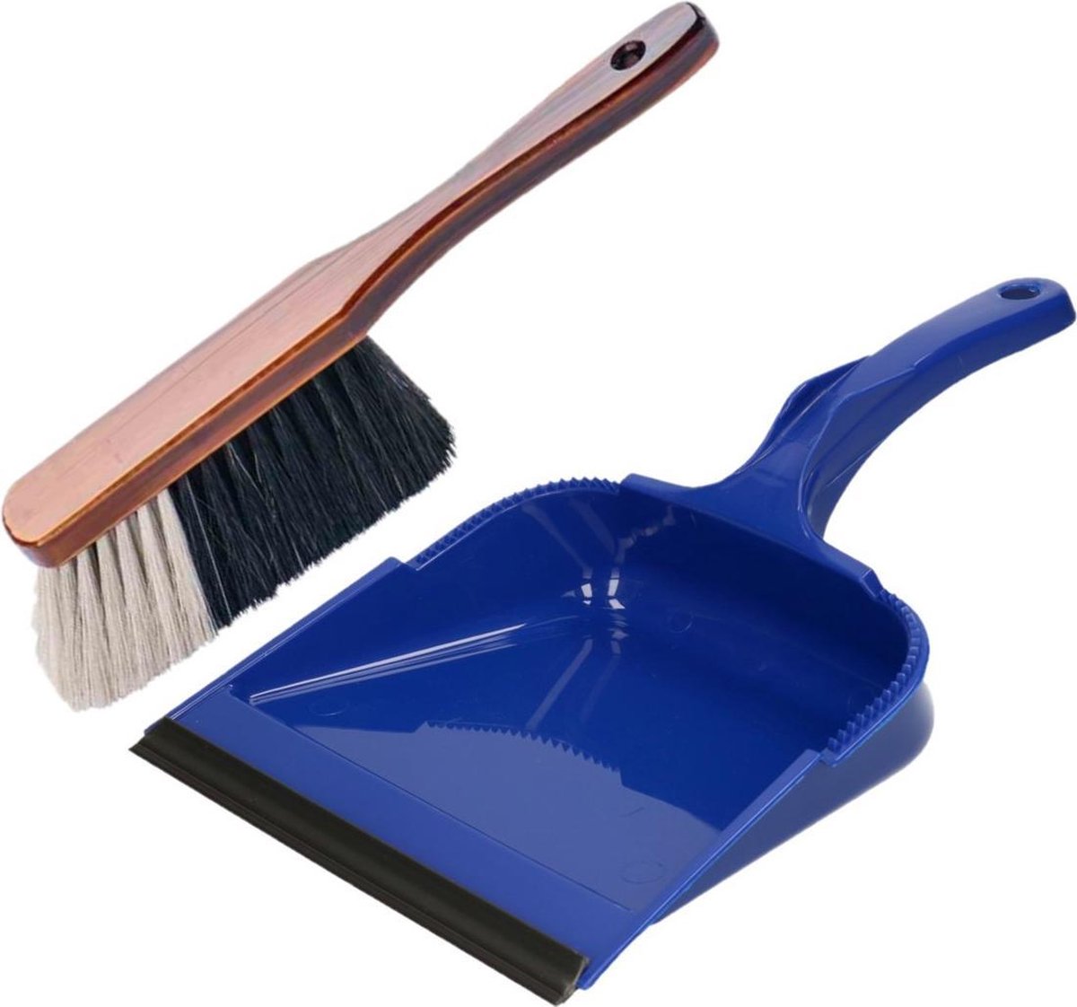 Kunststof stoffer en blik blauw/bruin voor binnen - Zachte stoffers/handvegers