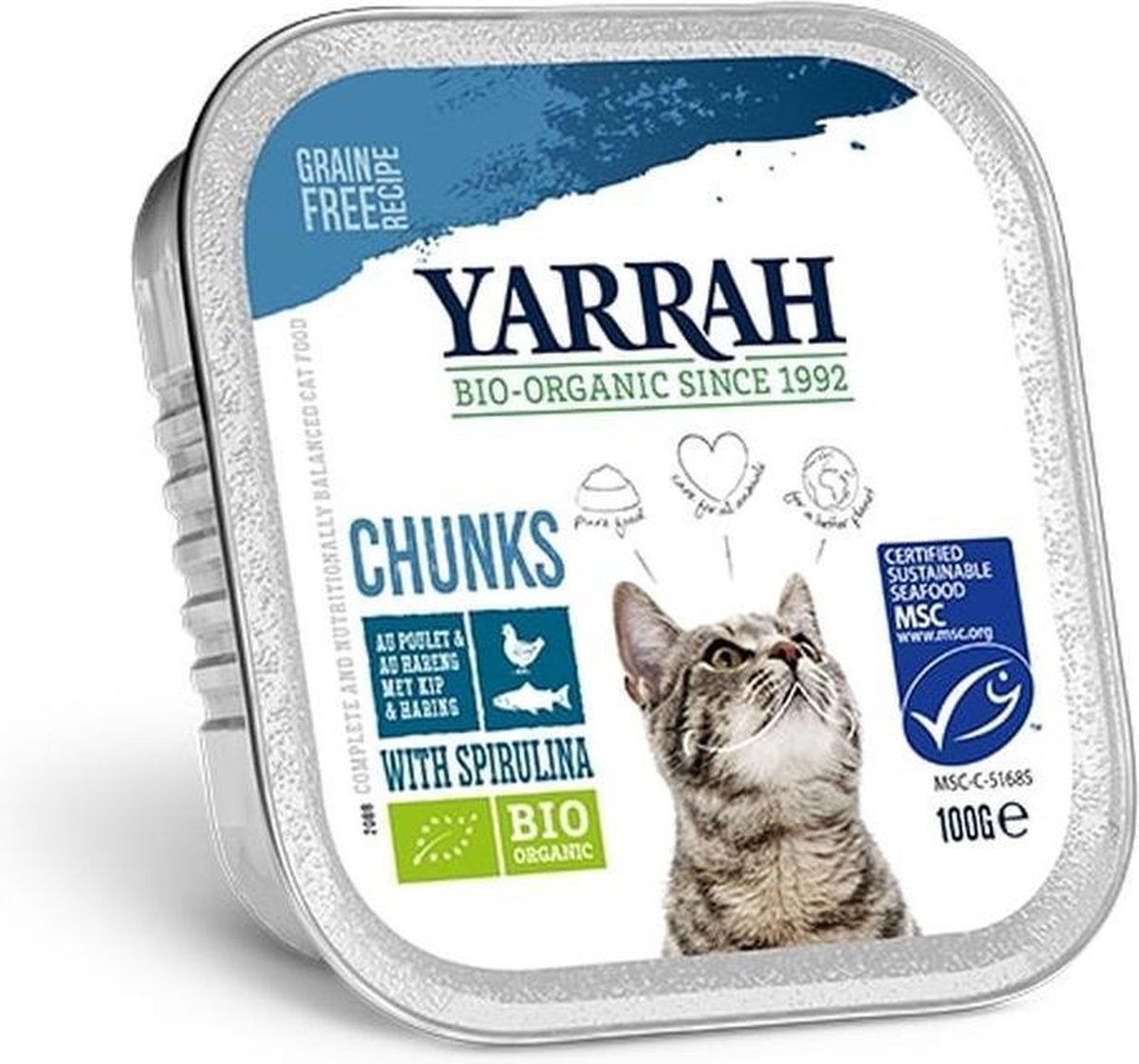 Yarrah Brokjes In Saus - Glutenvrij - Kip & Haring - Kattenvoer - 16 x 100 g