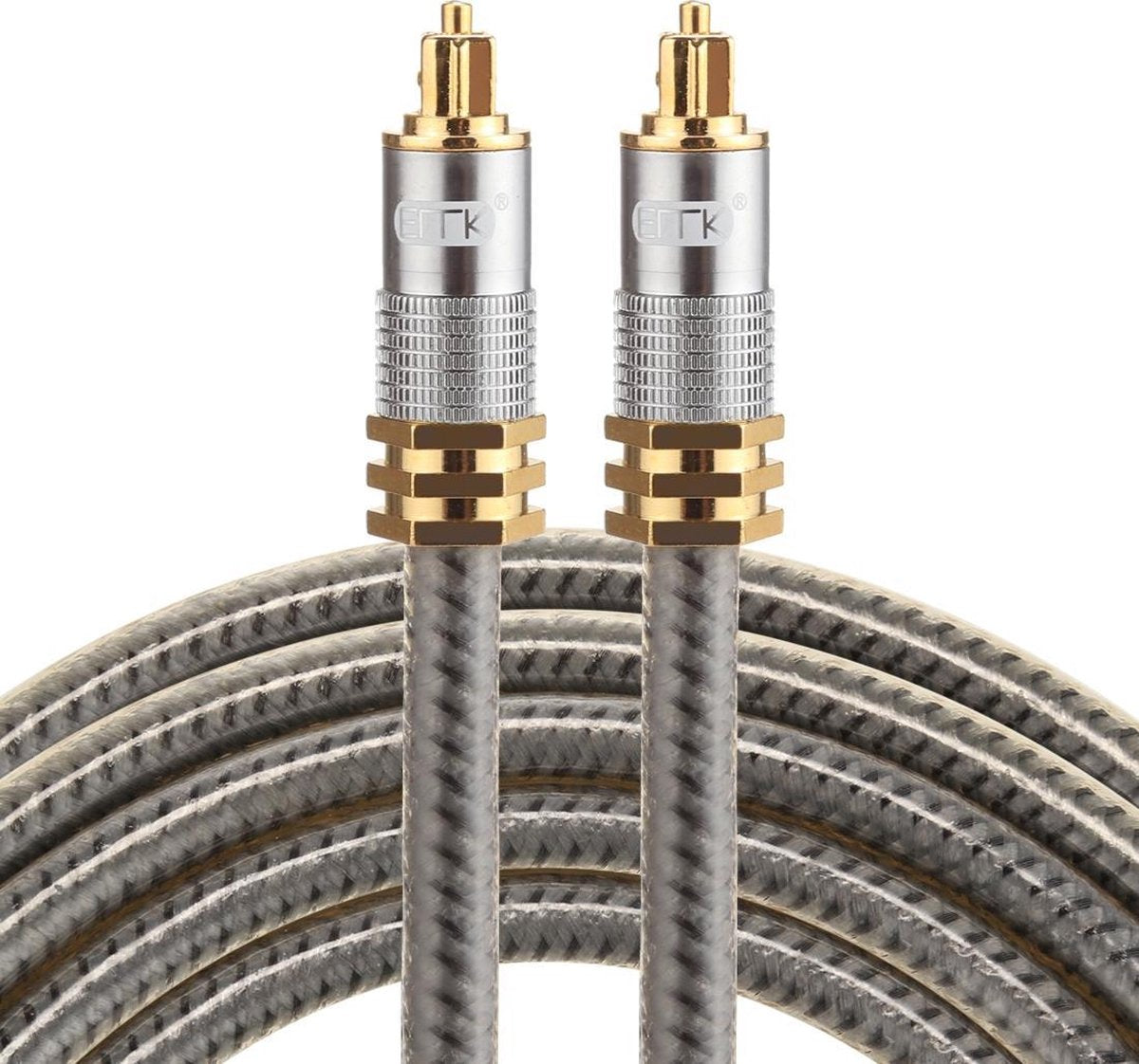 ETK Digital Optical kabel 2 meter / toslink audio male to male / Optische kabel metaal - Grijs