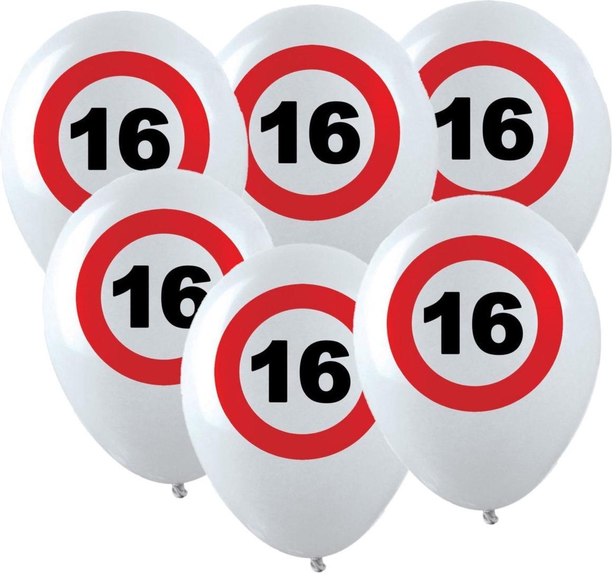 36x Leeftijd verjaardag ballonnen met 16 jaar stopbord opdruk 28 cm