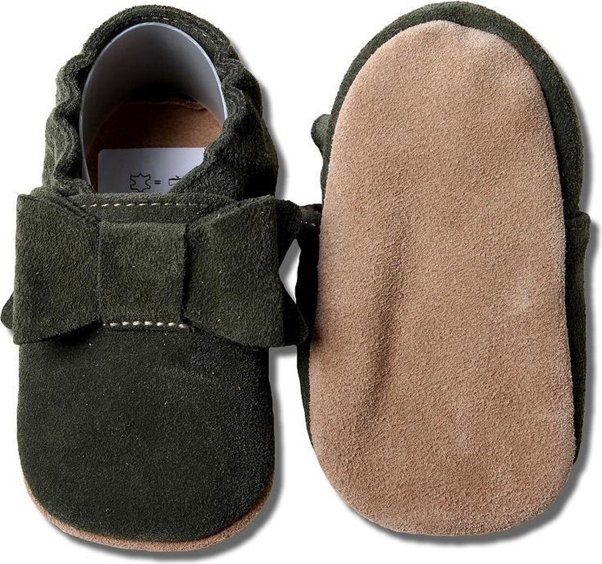 Hobea - babyslofjes - suede - olijfgroen met strik