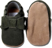 Hobea - babyslofjes - suede - olijfgroen met strik