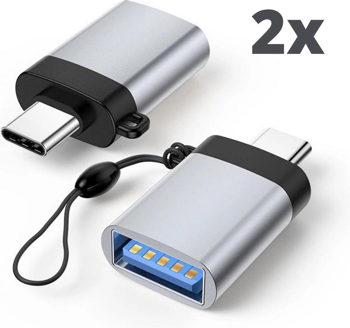 USB Hub USB C Hub USB C Adapter USB C naar USB A - Set van 2 USB C naar USB A adapter - OTG Converter - Zilver - Tensfact®