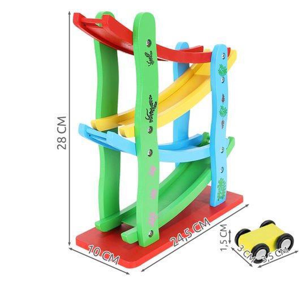 Houten Racebaan Met 4 Auto's - Autobaan hout - Helling Racebaan  -