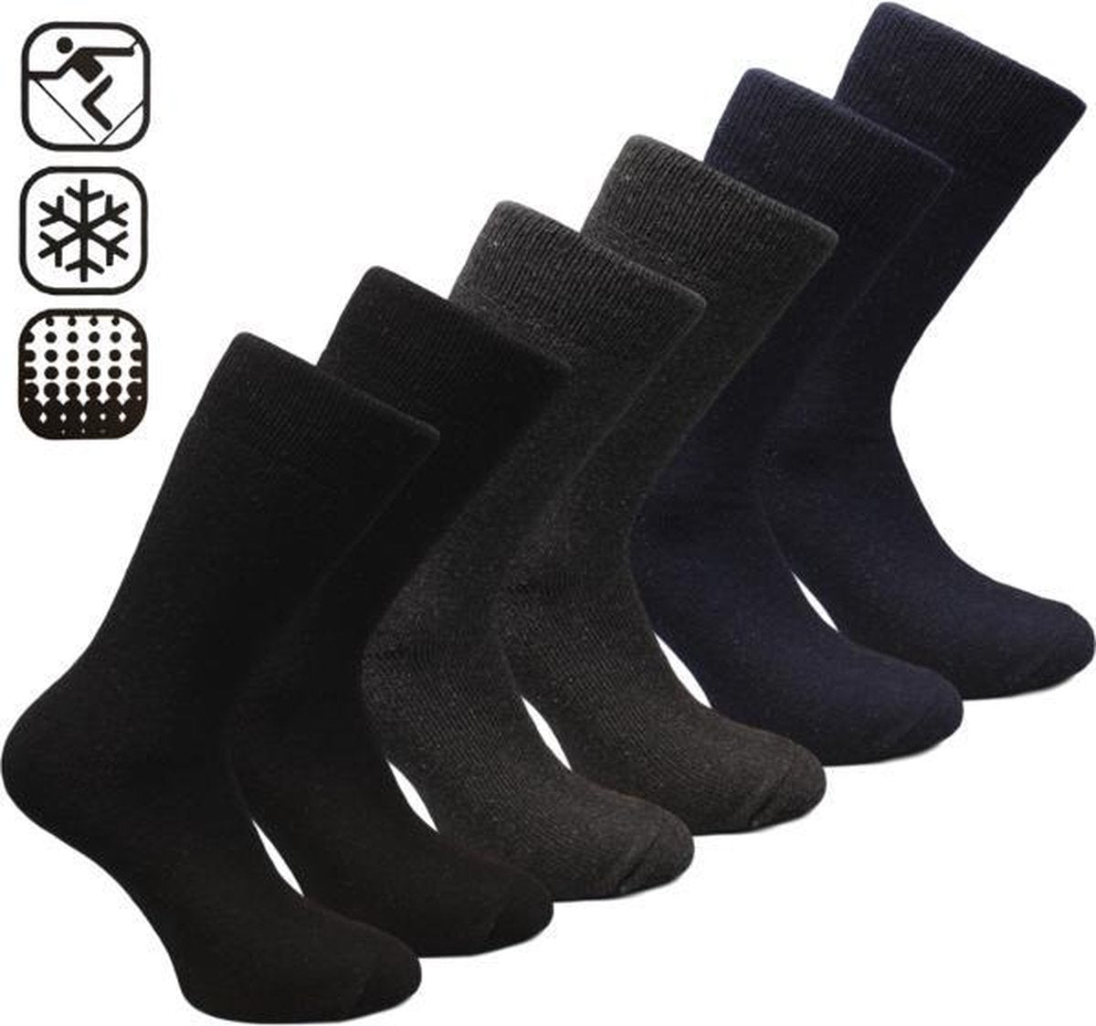 6 paar Thermosokken - Zwart-Antraciet-Donkerblauw - Maat 39-42