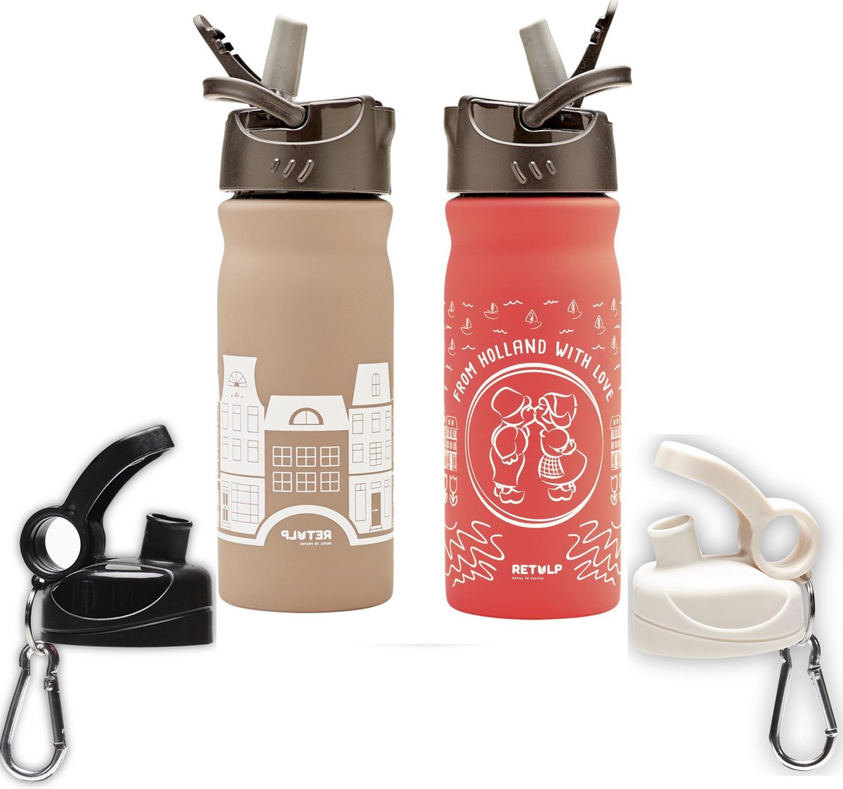 Retulp Dutchie 2 Stuks - Drinkfles met Rietje - Drinkfles kinderen - Drinktuit - 400 ml