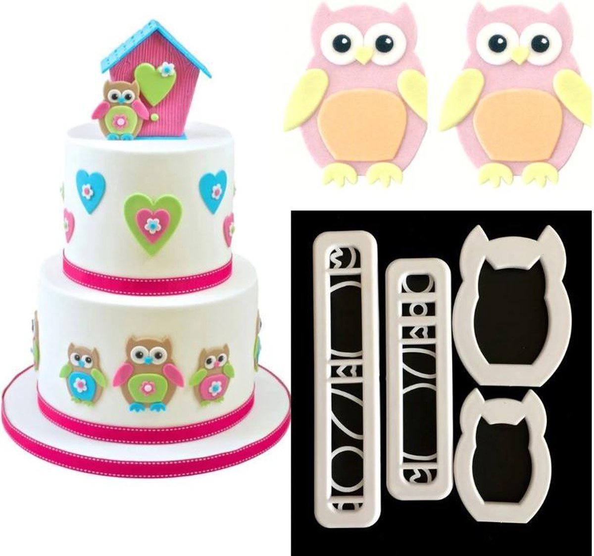Ardran & Tookar Fondant uilen uitsteekvorm - Kunststof - Set van 4 stuks