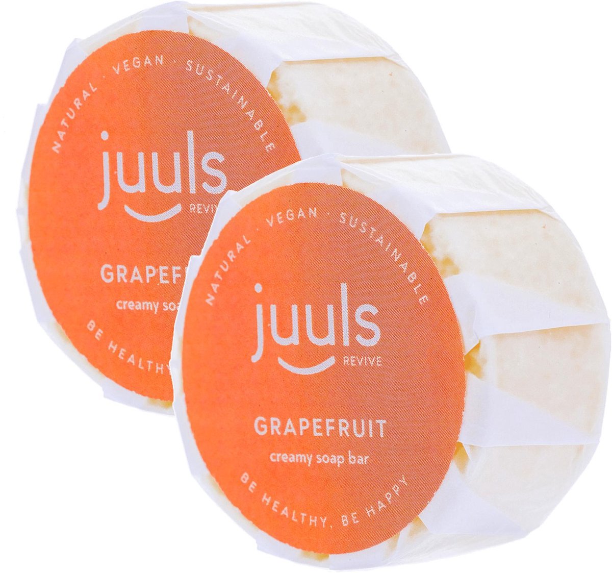 Juuls Vegan Care - 2 Stuks Zachte Crème Zeep - Grapefruit - Voor Handen en Lichaam - Ruikt Heerlijk Fris  - Zonder Sulfaten - Diervriendelijk  - Zero Waste - Plastic Vrij - Halal - 2 x 60 gr - Gratis Verzenden