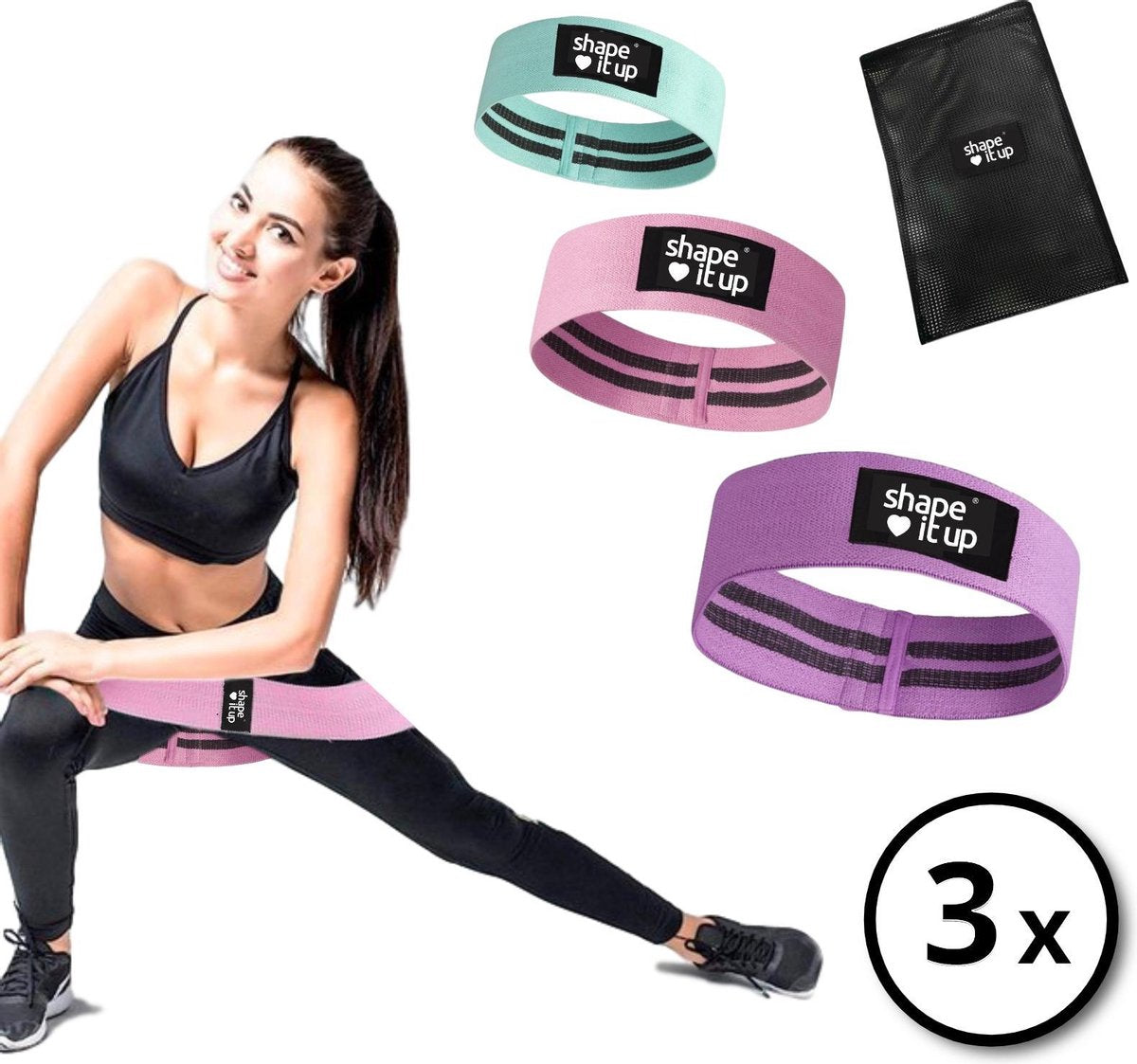 Stevige Weerstandsbanden Shape It Up CANDY Color Resistance Band Set Inclusief Draagtasje - 3x Fitness Elastiek