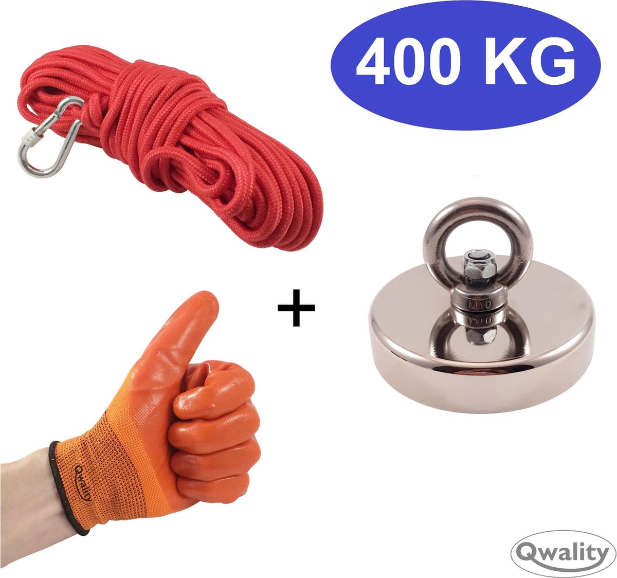 Complete Vismagneet Set - Professional - 400 KG Trekkracht - Magneetvissen - Met Borgmoer – Qwality