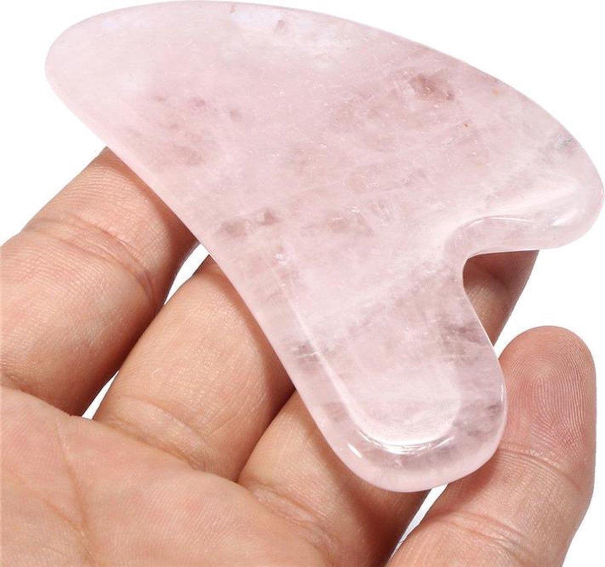 LOUZIR Premium GuaSha gezichtstool- Rose Quartz Roller- 100% Natuurlijke Rozenkwarts Steen