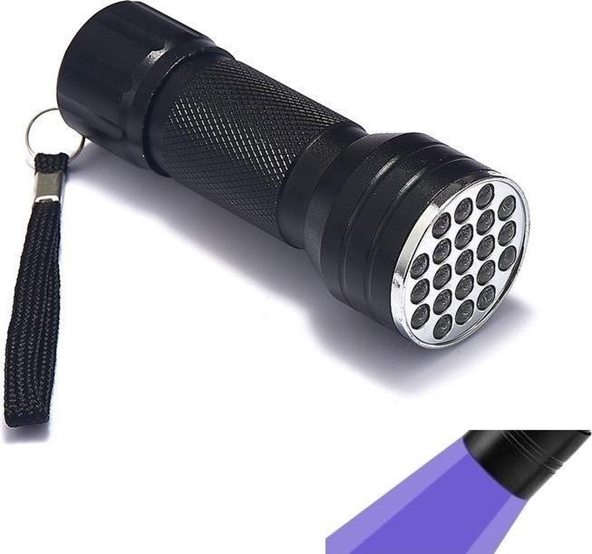 Mini UV LED zaklamp 21LED Violet Paars Licht AAA - Zwart