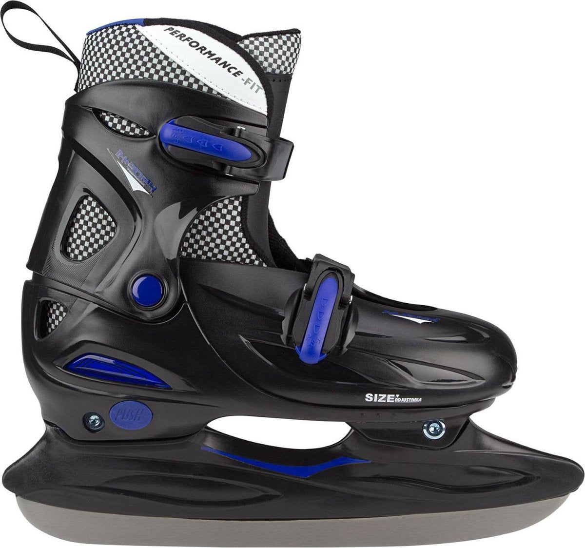 Nijdam Junior IJshockeyschaats - Verstelbaar - Hardboot - Zwart/Blauw - Maat 38-41