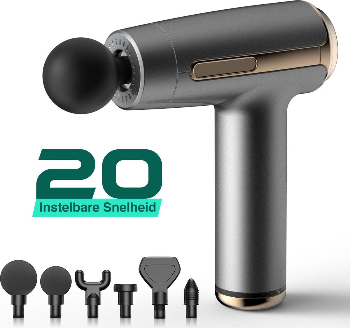 Massage Gun Pistool Apparaten Sport en Relax - 20 snelheden - 6 opzetkoppen -