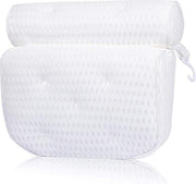 Luxe 4D Mesh Badkussen voor hoofd/nek/schouder en rug met  7 Zuignappen | Hoofdsteun voor in bad en jacuzzi | Nekkussen | Badkameraccessoires |Bad-Doucheaccessoires | Wit