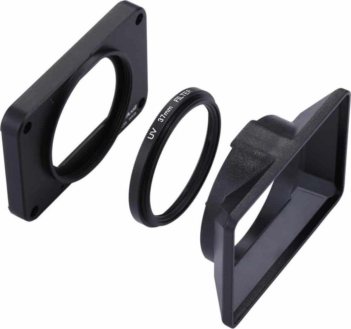 PULUZ voor Sony RX0 aluminium frontpaneel + 37mm UV-filterlens + lens zonnescherm met schroeven en schroevendraaiers (zwart)