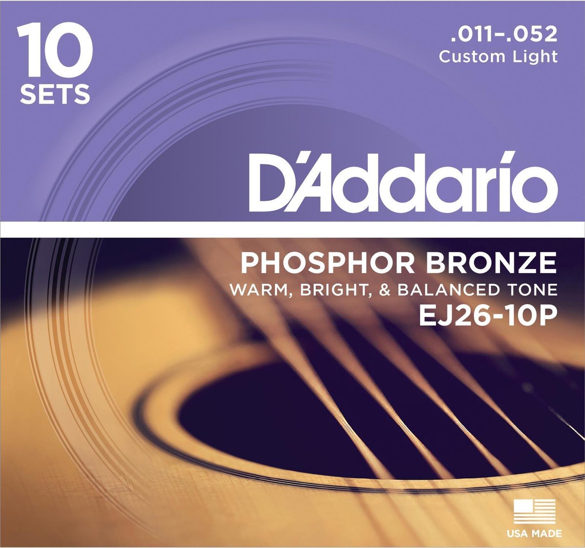 D'Addario EJ26-10PQS Phosphor Bronze Custom Light 10-Pack 11-52