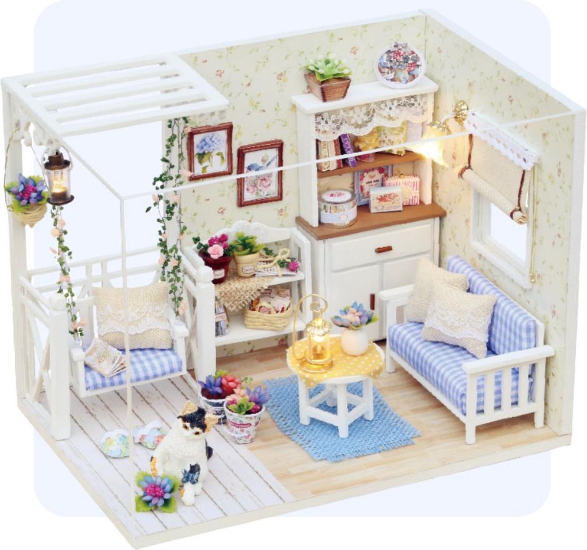 Miniatuur Bouwpakket Volwassenen - Modelbouwpakketten - Modelbouw - DIY Houten Poppenhuis - Met LED licht - Katten Huisje - 11