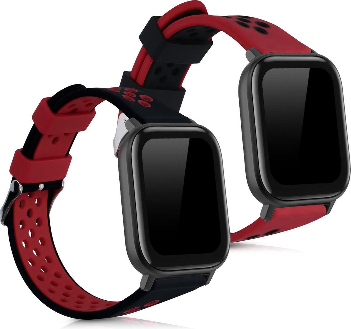 kwmobile 2x horlogeband voor Huami Amazfit GTS / GTS 2 / GTS 2e - siliconen band voor fitnesstracker - zwart / rood / rood / zwart
