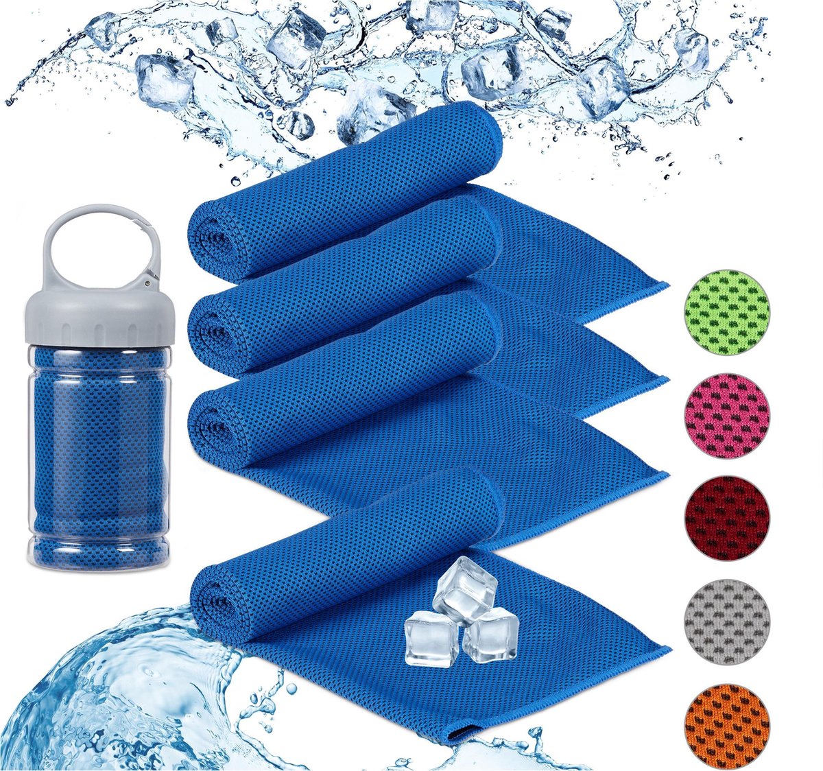relaxdays 4x verkoelende handdoek - sporthanddoek - ijshanddoek - cooling towel - blauw