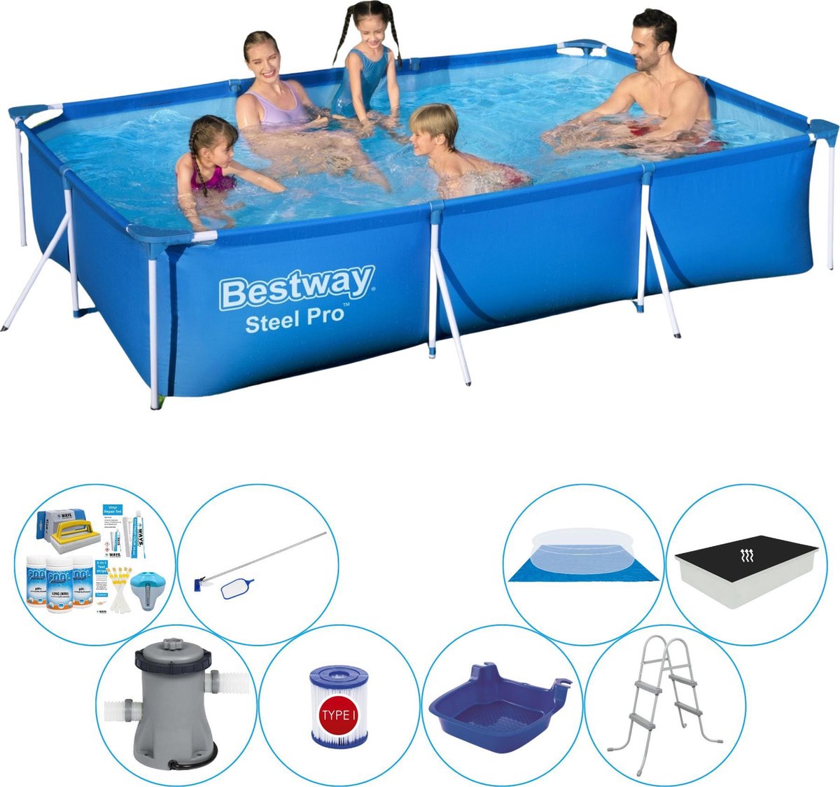 Zwembad Met Accessoires - Bestway Steel Pro Rechthoekig 300x201x66 cm