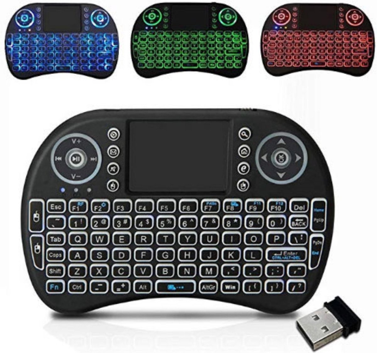 Innovagoods I8 Mini Keyboard met Backlight Draadloos Multimedia Toetsenbord met Touchpad + Oplaadbare Accu