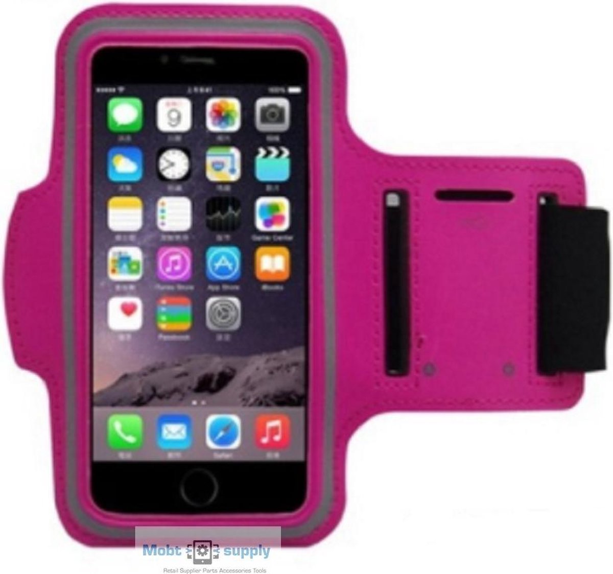 Mobtsupply Rood Roze Sportarmband(5.5 tot 6.0 Inch) inclusief Sleutelhouder + Kaarthouder