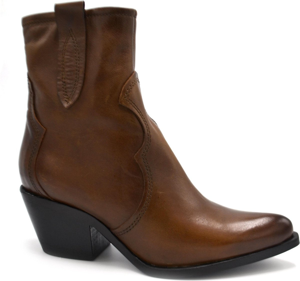 Mjus- Dames Laarzen- Westernlaarsje- Leder - Cognac