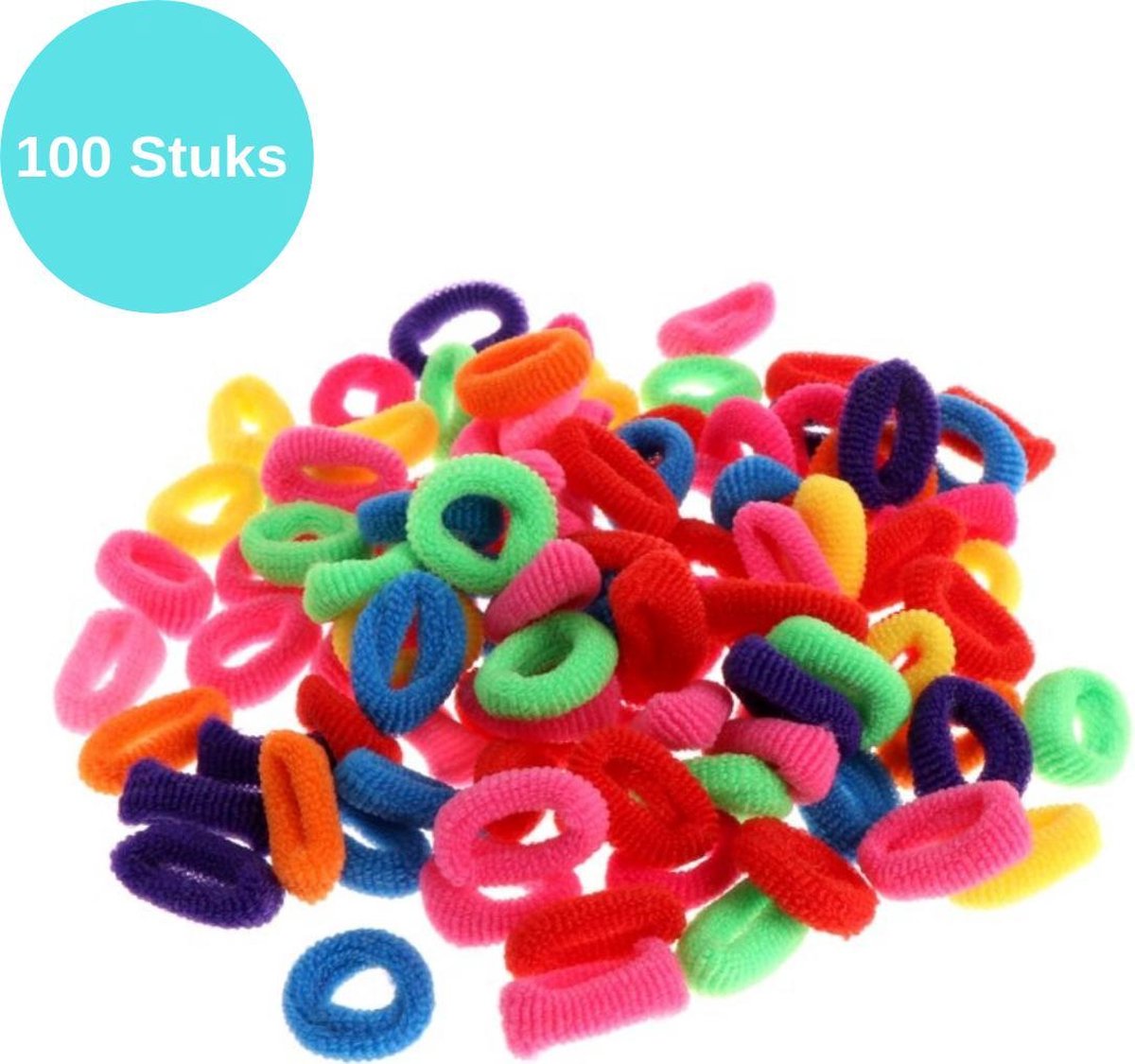 Gekleurde Haarelastiekjes - Trendy Fluor Kleuren - Gekleurde Haarelastiekjes Voor Meisjes - Haarbandjes voor Kinderen -  100 Stuks