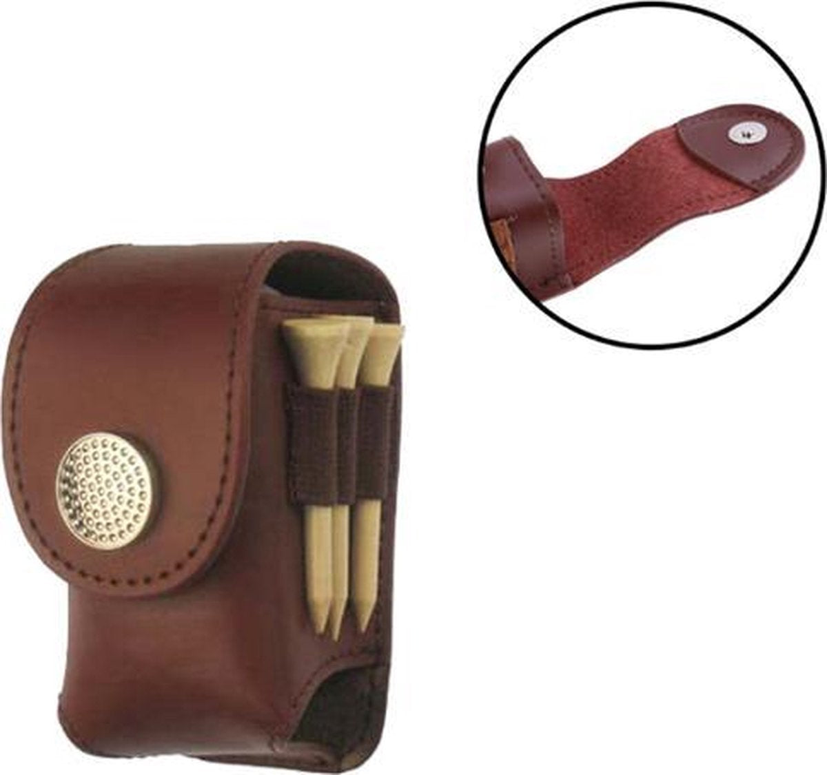 Firsttee Golfballenhouder - LUXE LEDEREN balhouder bruin - Handig in gebruik - Trolley - Golfballen - Tees - Golf accessoires - Golftrainingsmateriaal - Sport - Golfset - Training - Cadeau - Trainingsmaterialen - Bal - Golfbal net - Mat - Tee Houder