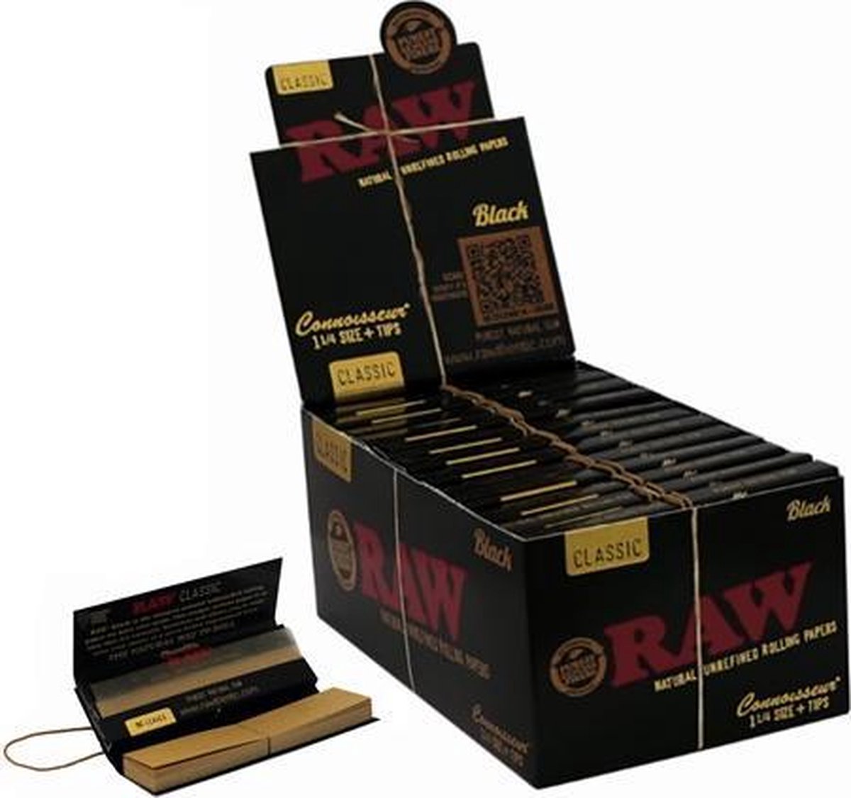 Raw Black Connoisseur 1 1/4 Small Size + Tips ( 24 pcs )