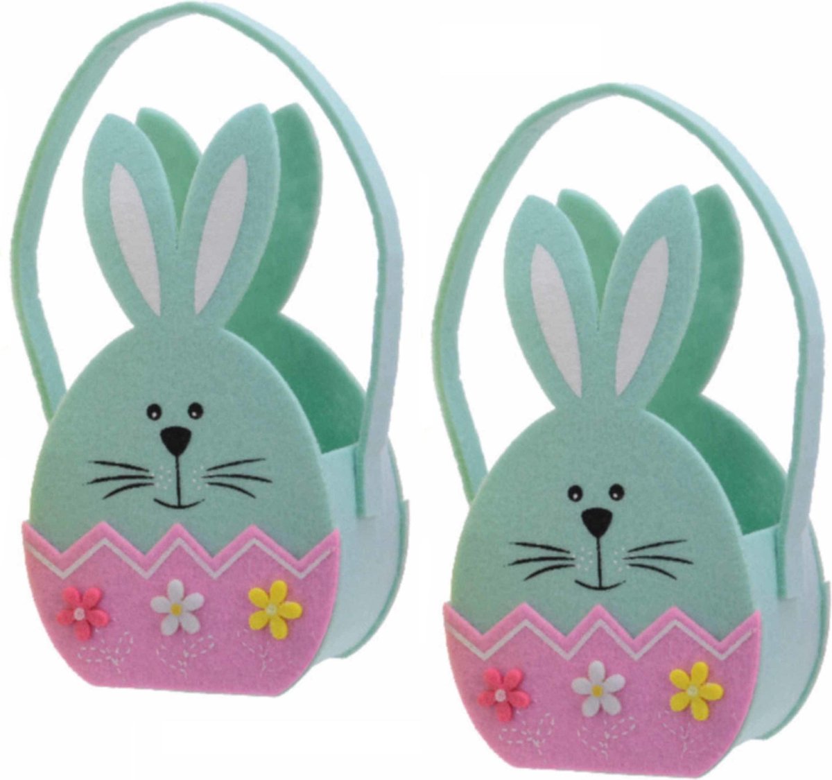 4x stuks paaseieren mandje Paashaas van groen vilt 11 x 20 cm - Paasmandjes