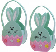 4x stuks paaseieren mandje Paashaas van groen vilt 11 x 20 cm - Paasmandjes