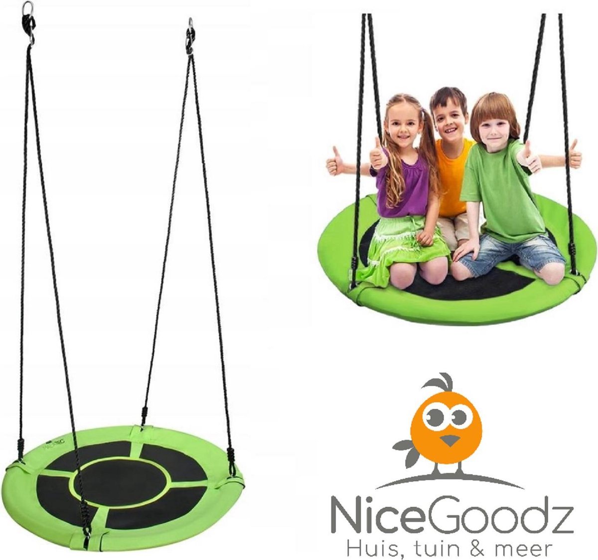 Nestschommel - 100 cm - Kinderschommel - Vogelnestschommel - Schommelzitje - Groen