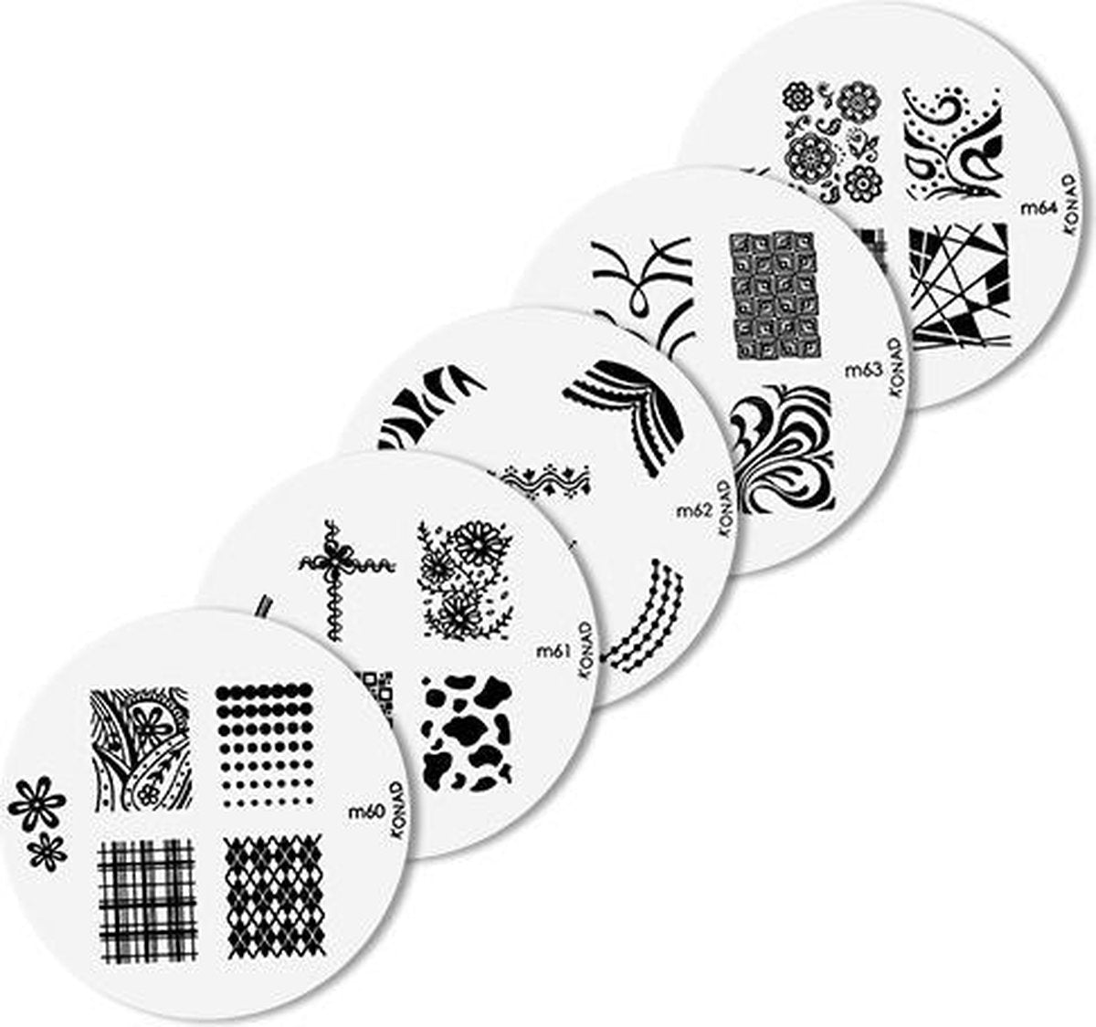 Konad imageplate set  5 stuks - M60 t/m M64 - stempel nailart plate -stempel nailart plate-Nagel-stempel - nailart - plate