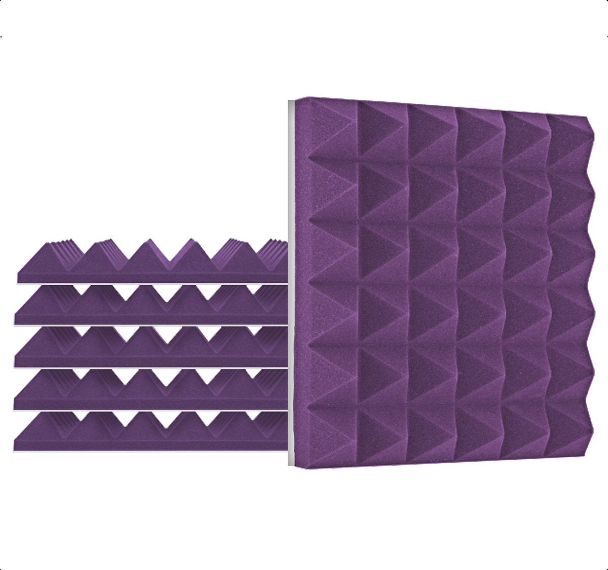 Zelfklevende geluidsisolatie pyramide | Akoestische panelen | Geluidsdemper | Studioschuim | 30 x 30 x 5 cm | 6 stuks - Paars