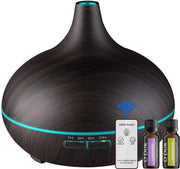O'dor® Aroma Diffuser met Afstandsbediening en Extra Lemongrass en Lavendel Etherische Olie - Ultrasone Vernevelaar Bevochtiger Verdamper- Donkerbruin