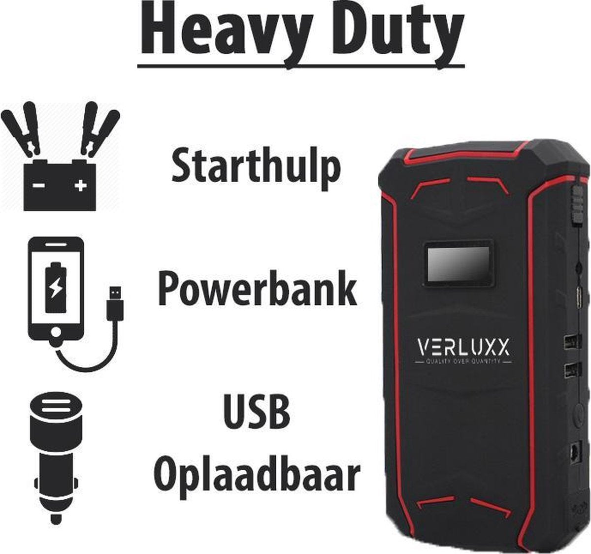 4-in-1 Jumpstarter met Powerbank van VERLUXX© - Elite Quality - Heavy Duty Starthulp voor Auto