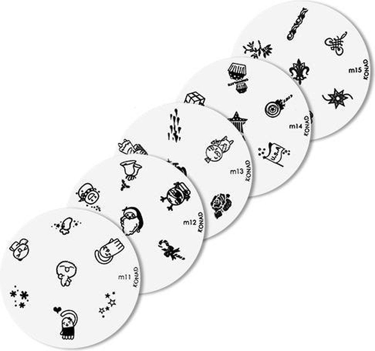 Konad imageplate set 5 stuks - M 11 t/m M15 - stempel nailart plate