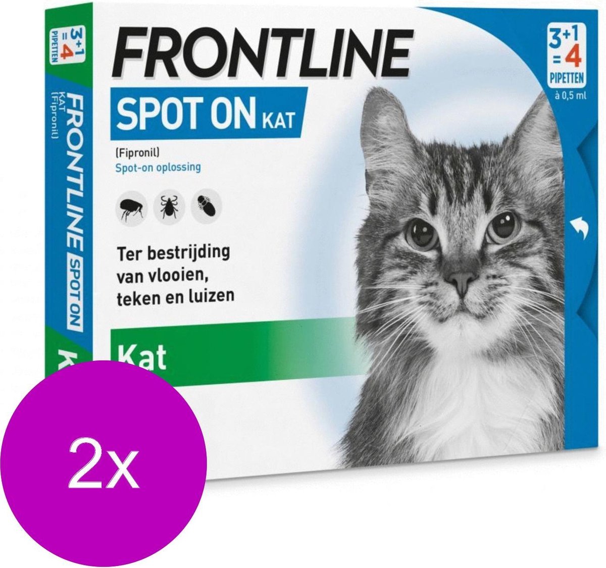 Frontline Spot On Kat - Anti vlooien en tekenmiddel - 2 x 4 pip