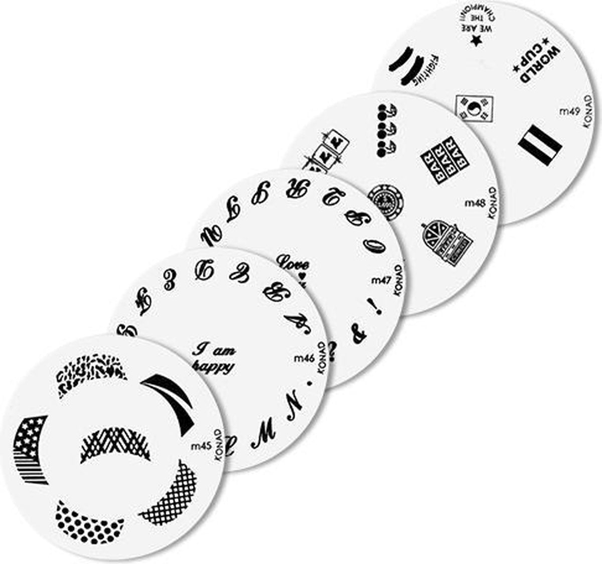 Konad imageplate set  5 stuks - M45 t/m M49 - stempel nailart plate - stempel nailart plate-Nagel-stempel - nailart - plate